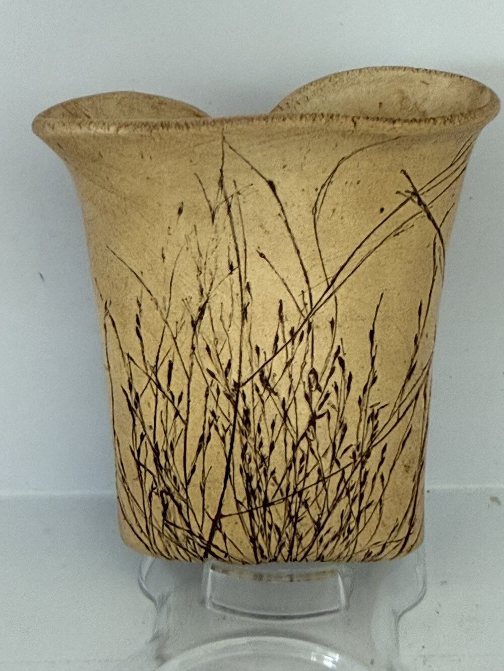Nature Inspired Boho Art Pottery Small Wall Pocket Rustic Vase 4.5”x3”